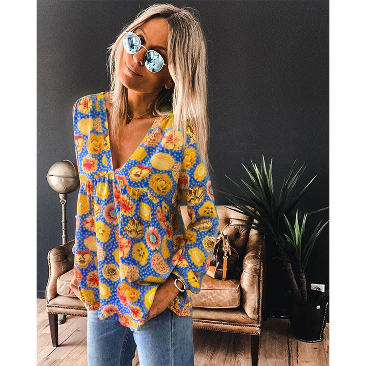 New Style Blouse Women Printing V-Neck Long-Sleeved T-Shirt Women - Premium Blouses from My Store - Just €47.77! Shop now at KIYOO Royal Brand