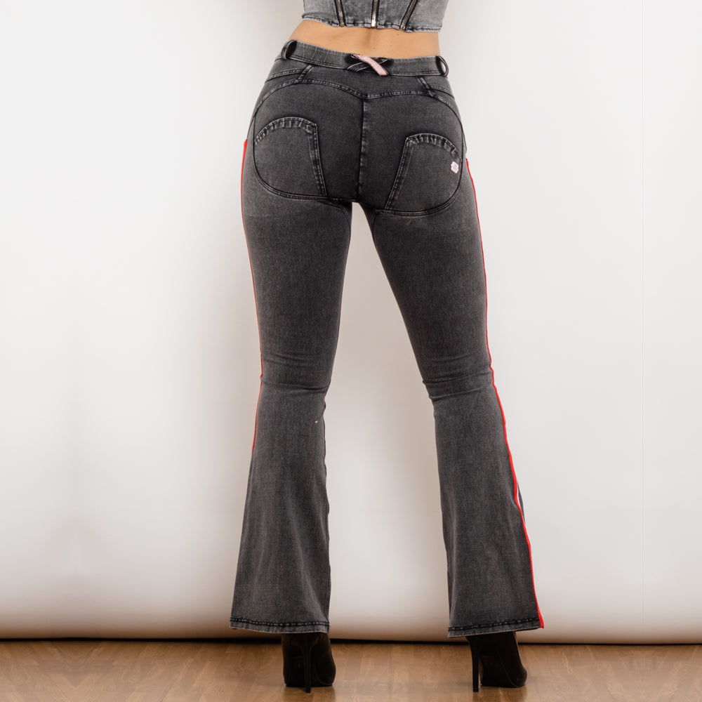 Shascullfites Melody Side Striped Middle Waist Grey Jeans Butt Lift Leggings Woman Sexy Push Up Jeans Denim Flare Pants - Premium Dames Jeans from My Store - Just €69.07! Shop now at KIYOO Royal Brand