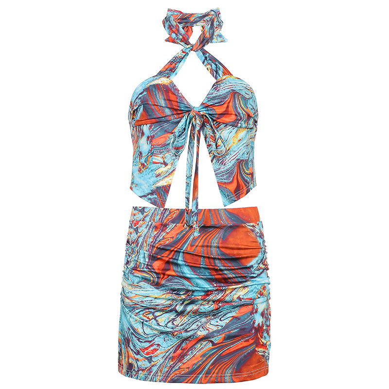 Fashion Printed Strap Neck Hanging Set Skirt - Premium Rokken from My Store - Just €24.36! Shop now at KIYOO Royal Brand