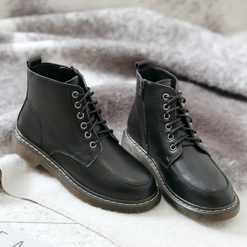 British Style Student All-match Flat Ankle Boots High-top Leather Shoes - Premium Boots from My Store - Just €75.39! Shop now at KIYOO Royal Brand