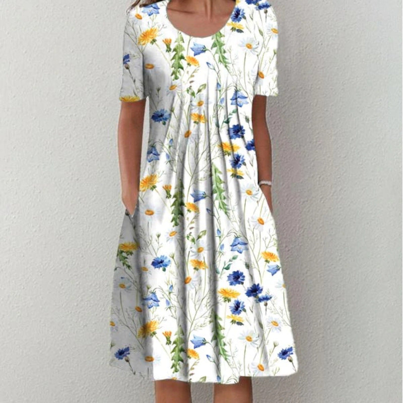 Casual Printed Round Neck Short Sleeve Dress - Premium Jurken from My Store - Just €37.31! Shop now at KIYOO Royal Brand