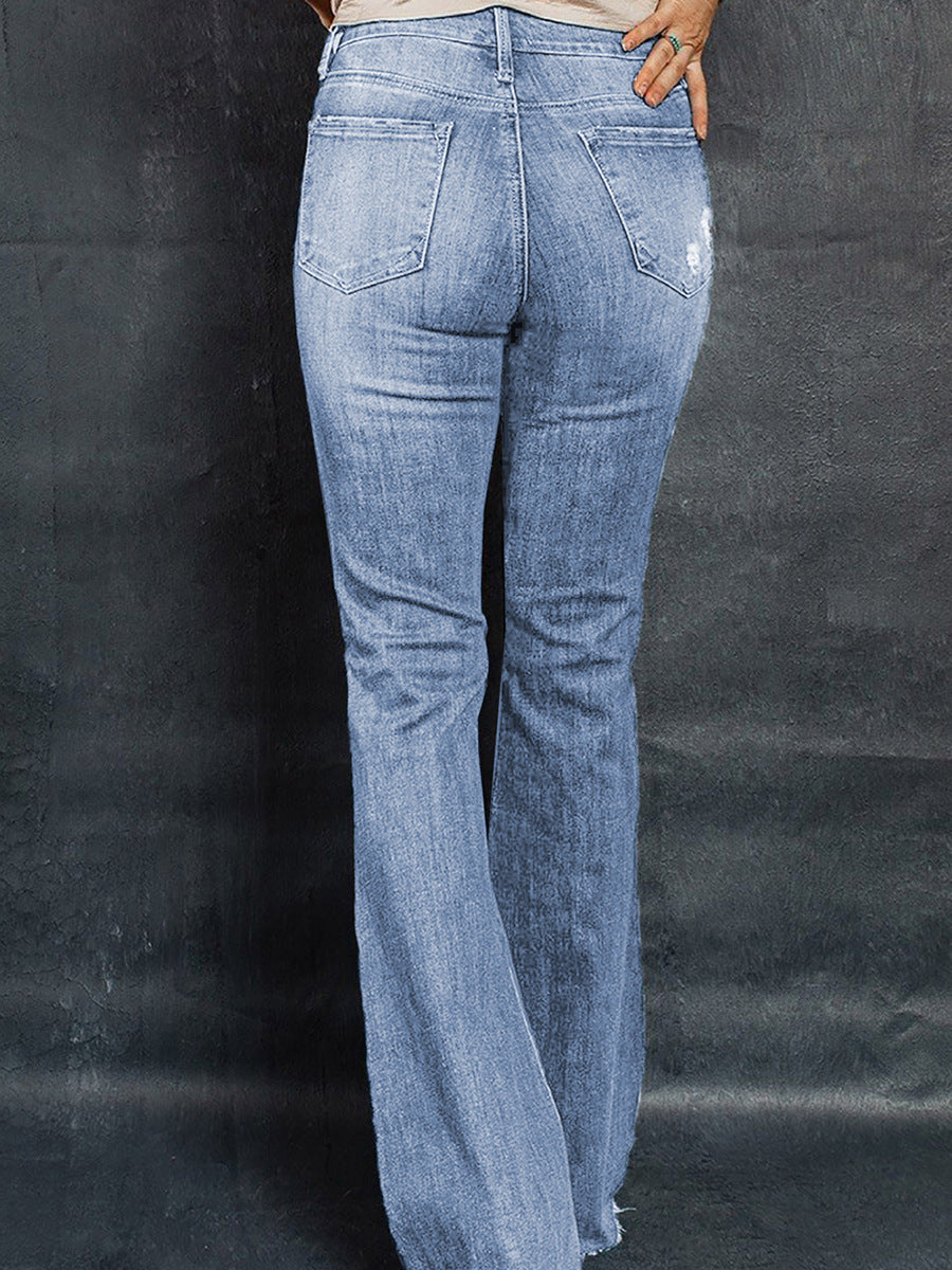 Women's High Waist Slim Jeans Washed And Frayed Wide Leg Pants Trousers - Premium Dames Jeans from My Store - Just €57.03! Shop now at KIYOO Royal Brand