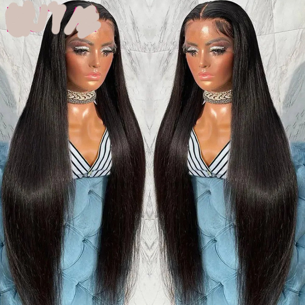 Real Human Hair Lace Wig Set Straight Hair Black Medium Length - Premium Pruiken/Waves from My Store - Just €149.86! Shop now at KIYOO Royal Brand