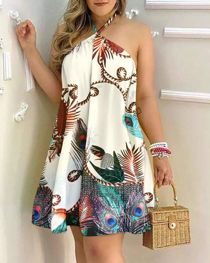 Printed Dress Summer Off-Shoulder Hanging Neck Sleeveless - Premium jurken from My Store - Just €26.26! Shop now at KIYOO Royal Brand