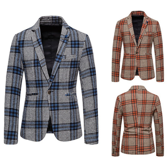 Men's Fashion Casual Slim Fit Plaid Suit Jacket - Premium Pakken & Stropdassen from My Store - Just €64.05! Shop now at KIYOO Royal Brand