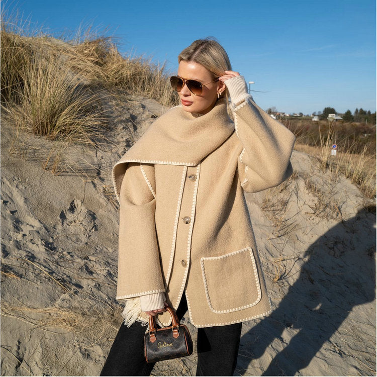 Loose Silhouette Lamb Wool Scarf Coat - Premium Dames Jassen from My Store - Just €385.24! Shop now at KIYOO Royal Brand