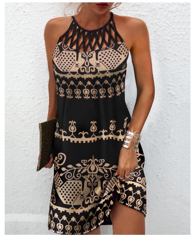 Print Dress Casual Halterneck