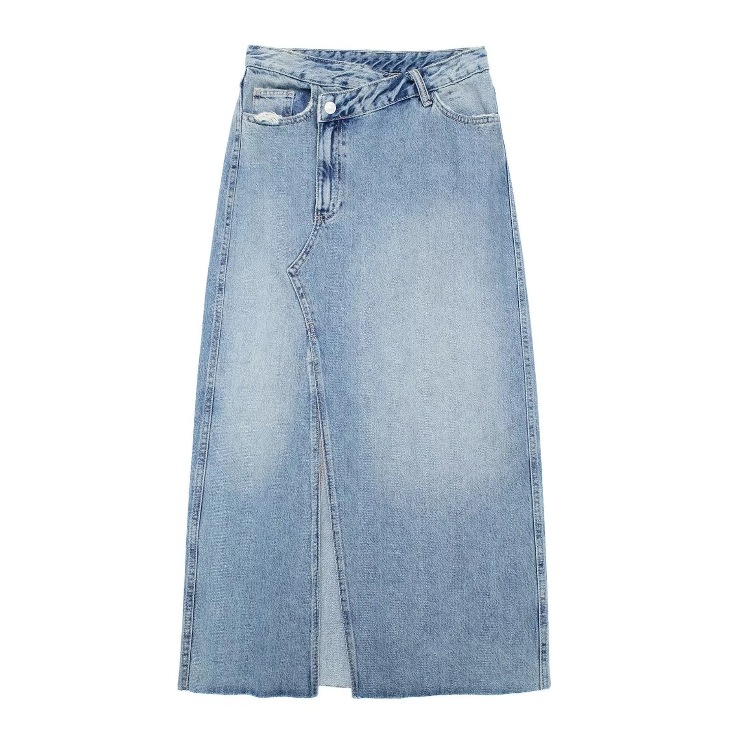 Women's Diagonal Patchwork Mid Rise Denim Skirt - Premium Rokken from My Store - Just €60.95! Shop now at KIYOO Royal Brand