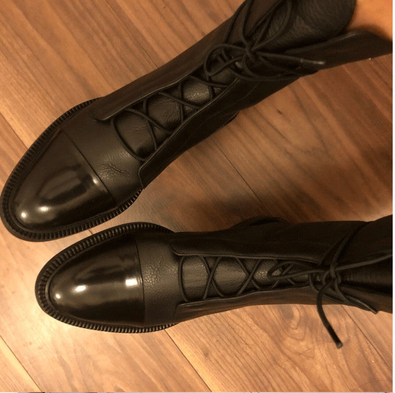 Mid-tube Locomotive Boots Lace-up Black Low-heeled - Premium Dames laarzen from My Store - Just €117.73! Shop now at KIYOO Royal Brand