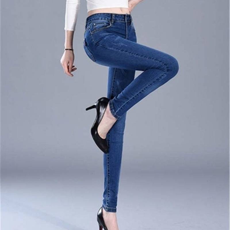 Women's High Waisted Elastic Slim Fitting Jeans - Premium Dames Jeans from My Store - Just €29.31! Shop now at KIYOO Royal Brand