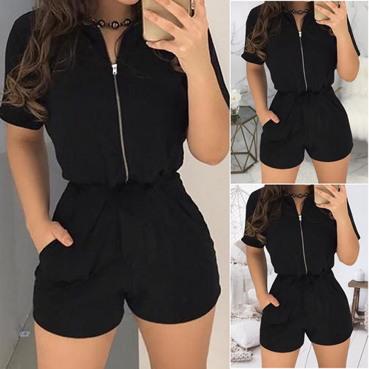 Lapel zip jumpsuit