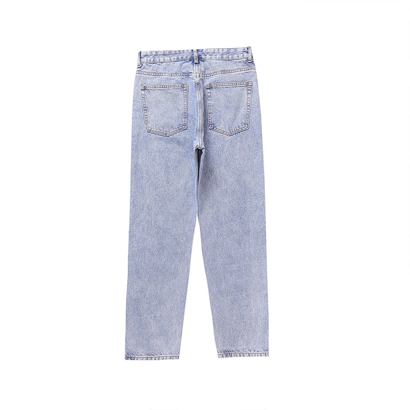 Vintage Washed Distressed Light Blue Zippered Jeans - Premium Jeans from My Store - Just €70.73! Shop now at KIYOO Royal Brand