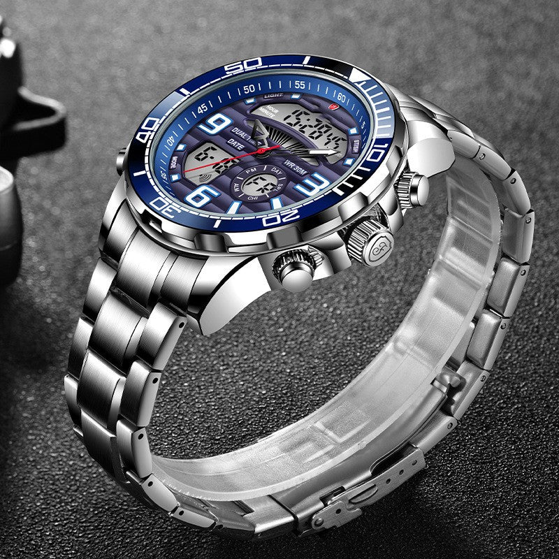 Dual Display Electronic Quartz Watch Men's Multifunctional Waterproof - Premium Watches from My Store - Just €63.46! Shop now at KIYOO Royal Brand