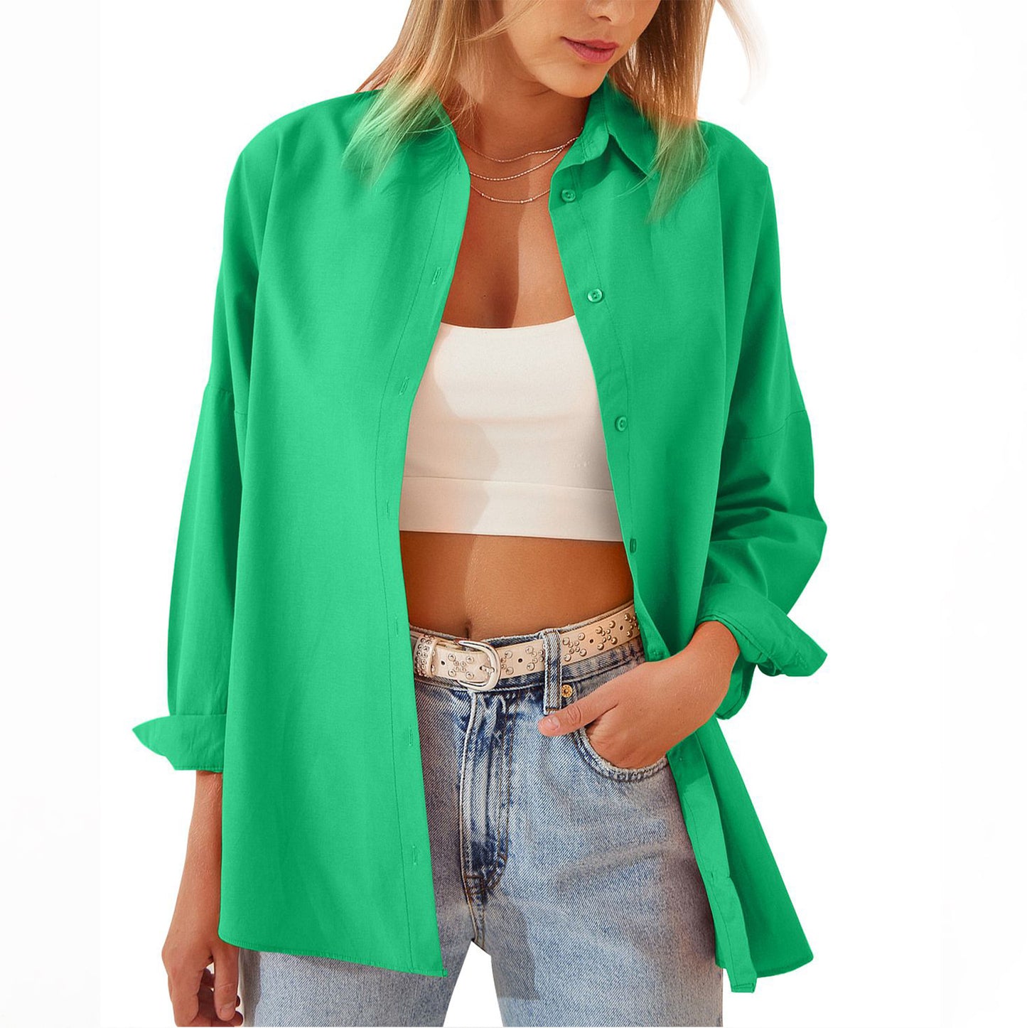 Women's Shirt Jacket Long Sleeve Blouse Button Down Tops Candy Color Shirt - Premium topjes/shirt from My Store - Just €28.27! Shop now at KIYOO Royal Brand