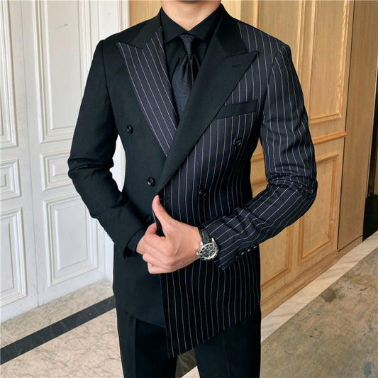 British Striped Double Breasted Suit Men - Premium Pakken & Stropdassen from My Store - Just €112.07! Shop now at KIYOO Royal Brand