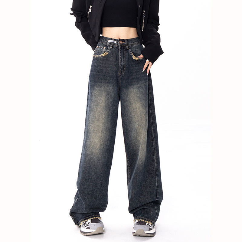 Individualized High Waist Drape Wide Leg Jeans - Premium Dames Jeans from My Store - Just €35.38! Shop now at KIYOO Royal Brand