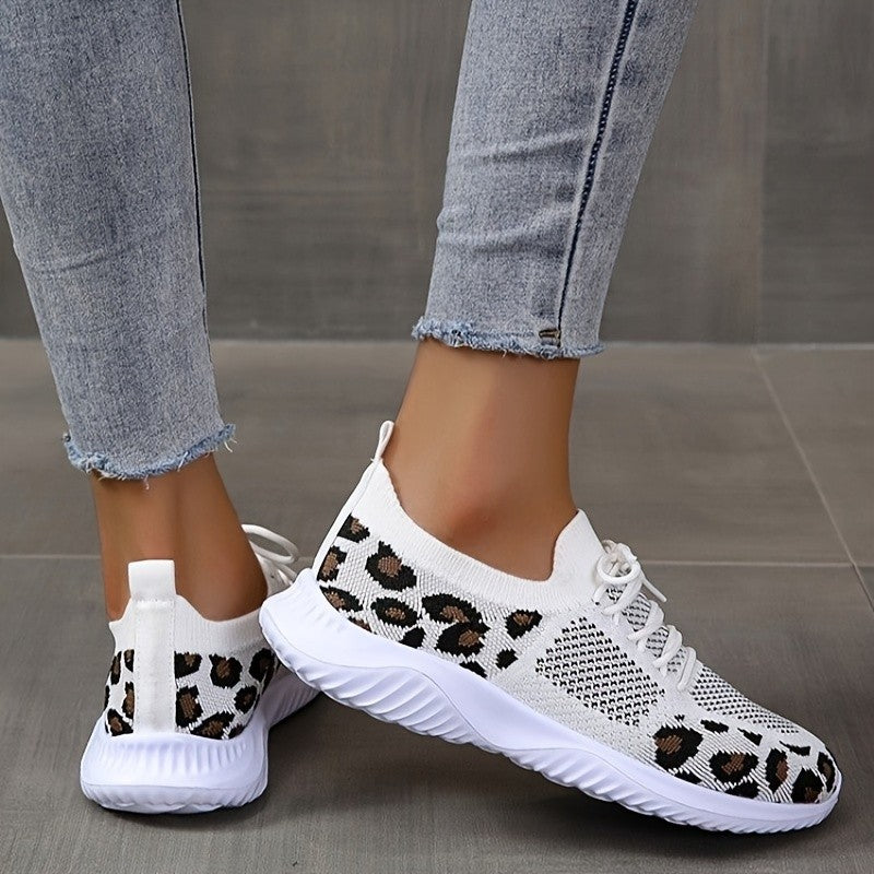 White Shoes Women Leopard Print Lace-up Sneakers Sports - Premium Dames sportschoenen from My Store - Just €37.51! Shop now at KIYOO Royal Brand