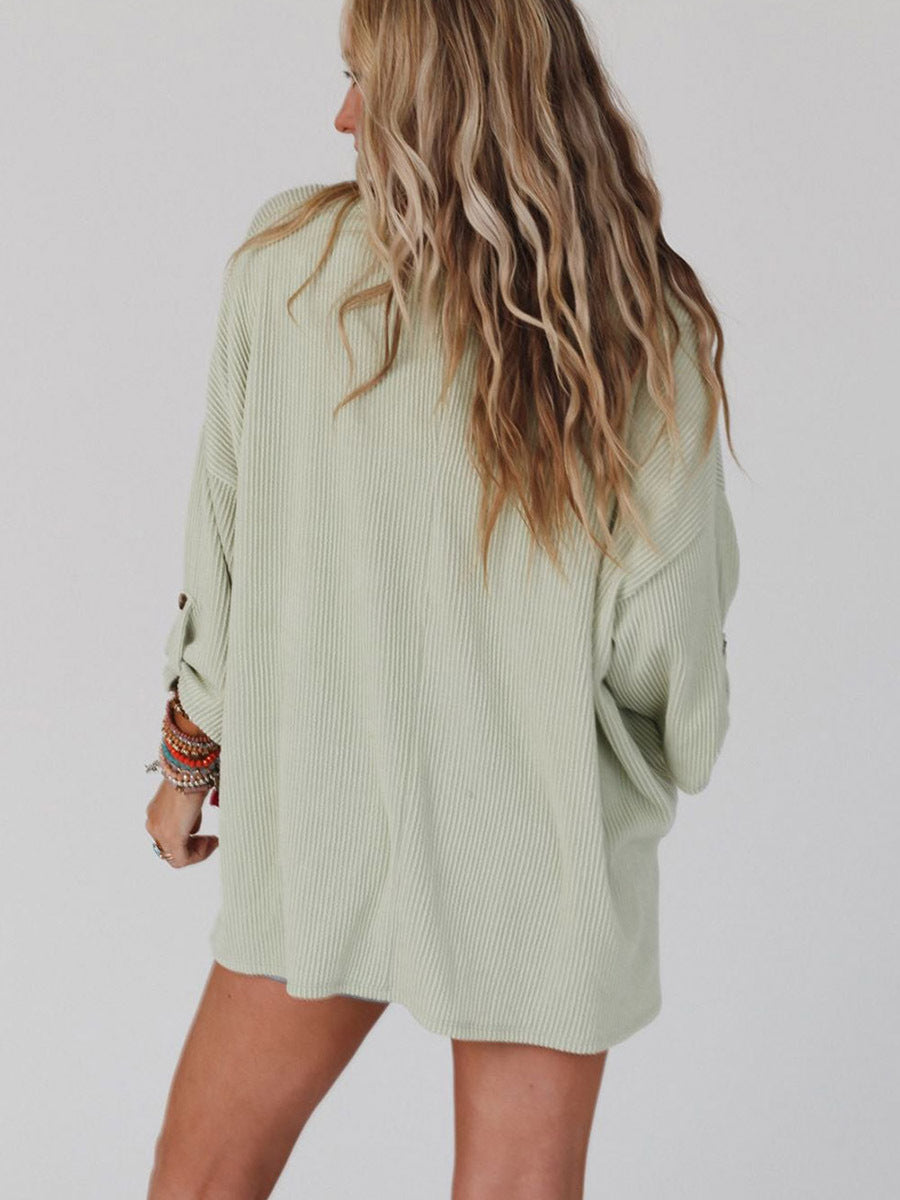 Solid Color Sweater Loose Casual Pocket Curling Threaded Long Sleeve Top - Premium Truien & Vesten from My Store - Just €41.42! Shop now at KIYOO Royal Brand