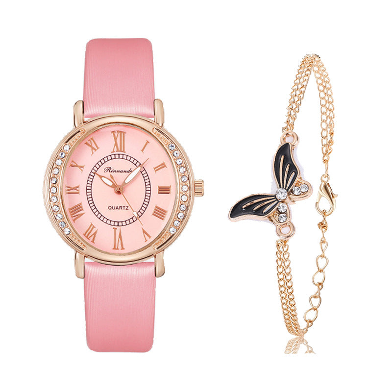 Women's Leather Strap With Quartz Fashion Inlaid Rhinestones - Premium Dames Horloges from My Store - Just €16.52! Shop now at KIYOO Royal Brand