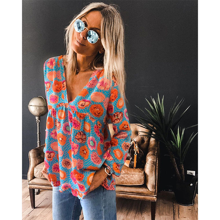 New Style Blouse Women Printing V-Neck Long-Sleeved T-Shirt Women - Premium Blouses from My Store - Just €47.77! Shop now at KIYOO Royal Brand