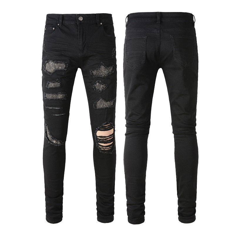 Diamond Embellished Stretch Black Slim Fitting Small Leg Jeans - Premium Jeans from My Store - Just €103.47! Shop now at KIYOO Royal Brand