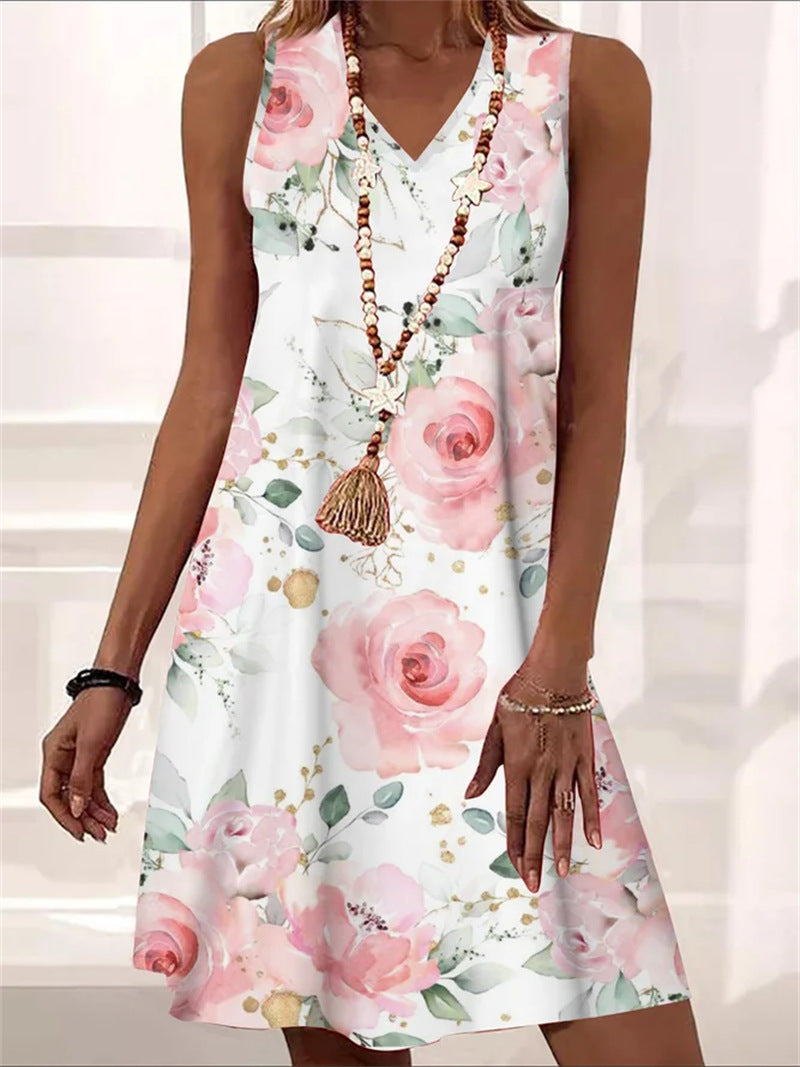 Flowers Printed Dress V-neck - Premium Jurken from My Store - Just €28.87! Shop now at KIYOO Royal Brand