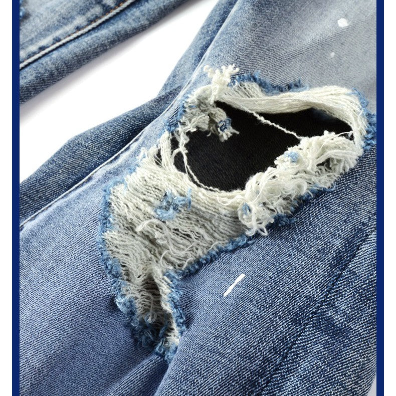 Men's Torn Jeans Sprayed With Paint - Premium Jeans from My Store - Just €67.11! Shop now at KIYOO Royal Brand