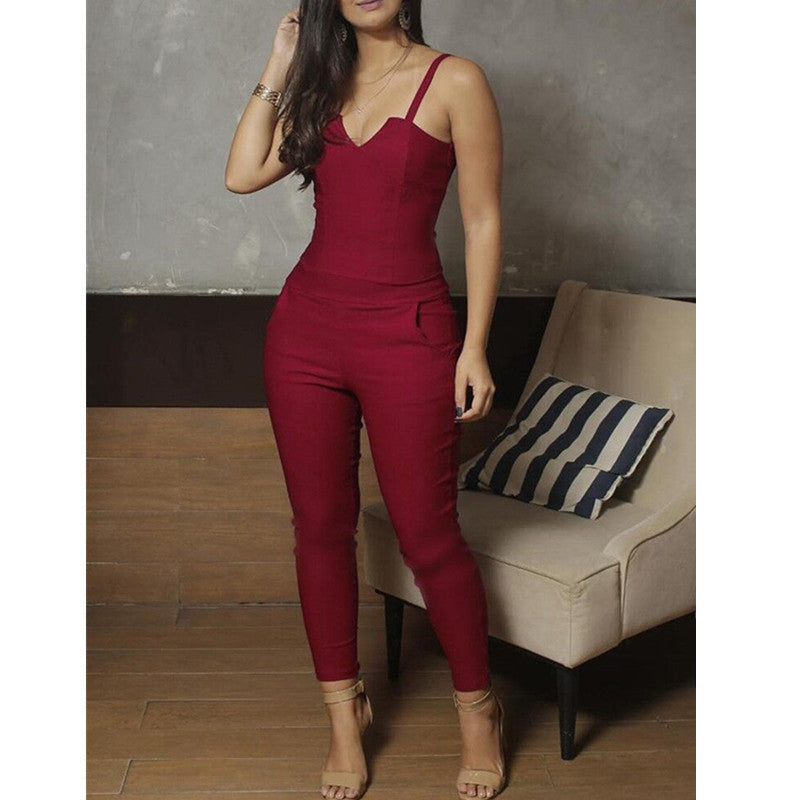 Ladies Summer Solid Color Skinny Jumpsuit High Stretch Suspender Jumpsuit - Premium jumpsuit from My Store - Just €34.38! Shop now at KIYOO Royal Brand