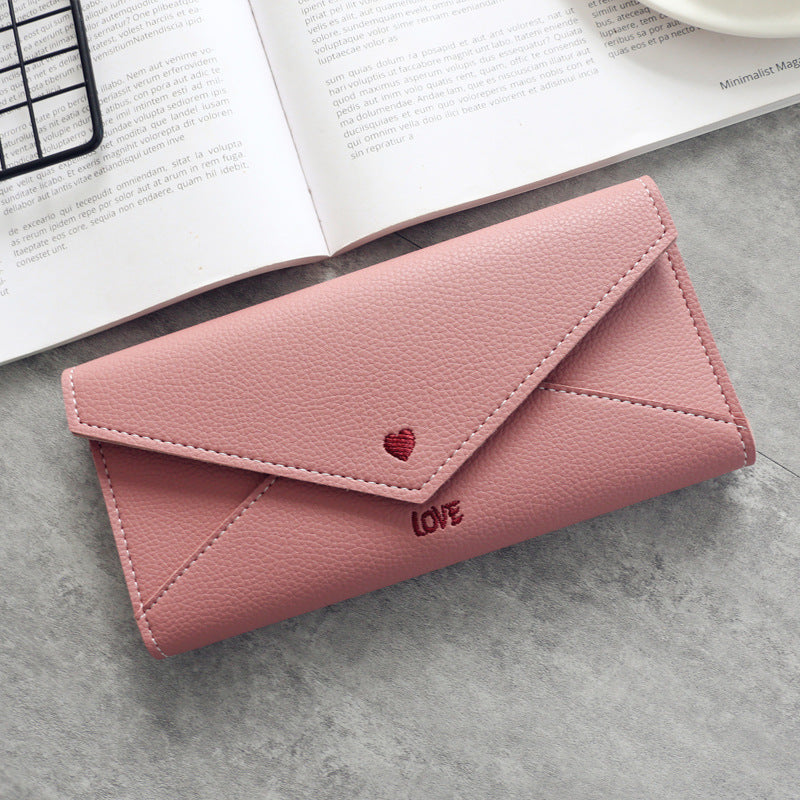 Women's Long Heart-shaped Letter Embroidery Line 2 Fold Multifunctional Simple Wallet Student Multifunctional Wallet - Premium Portemennees from My Store - Just €13.34! Shop now at KIYOO Royal Brand