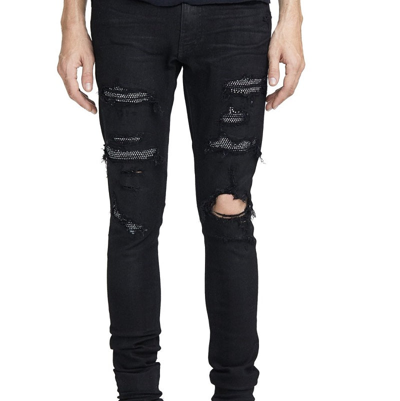 Diamond Embellished Stretch Black Slim Fitting Small Leg Jeans - Premium Jeans from My Store - Just €103.47! Shop now at KIYOO Royal Brand