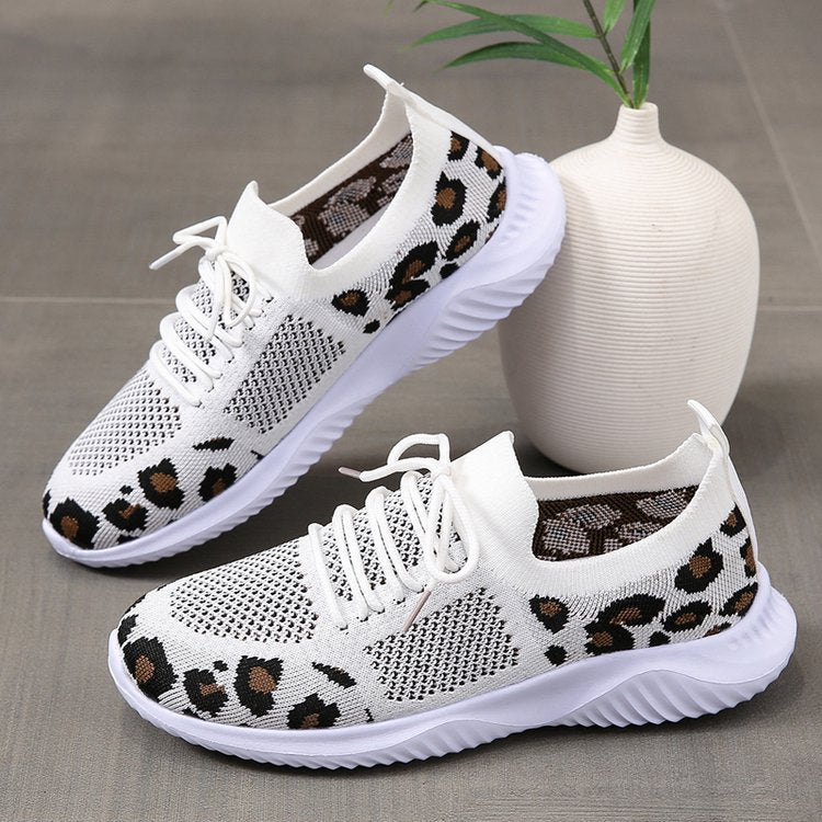 White Shoes Women Leopard Print Lace-up Sneakers Sports - Premium Dames sportschoenen from My Store - Just €37.51! Shop now at KIYOO Royal Brand