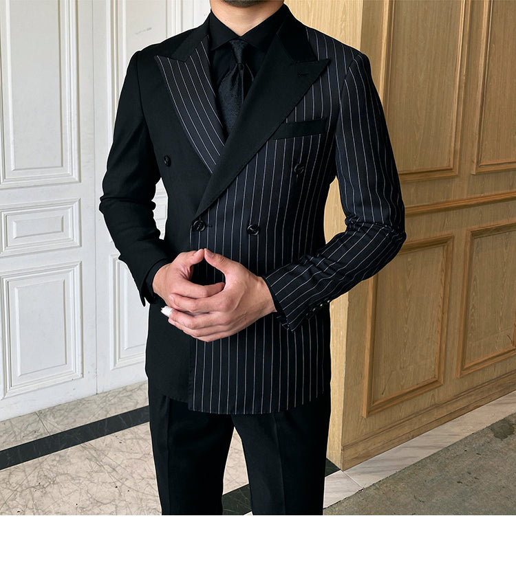 British Striped Double Breasted Suit Men - Premium Pakken & Stropdassen from My Store - Just €112.07! Shop now at KIYOO Royal Brand