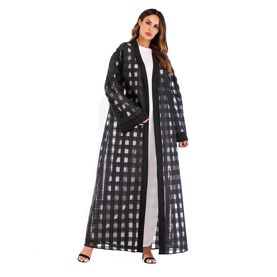 Muslim Plaid Loose Sleeved Lace Up Robe For Women - Premium Dames Jassen from My Store - Just €64.22! Shop now at KIYOO Royal Brand