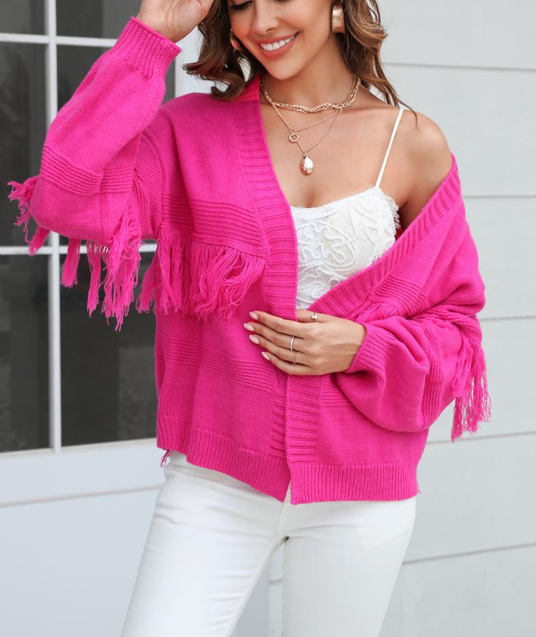 Women's Open Front Tassel Sweater Cardigan Long Sleeve Cardigan Outwear