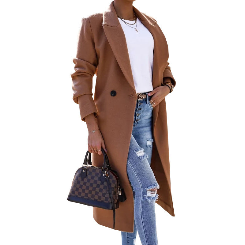 Women's Simple Long Sleeve Lapel Button Slit Woolen Coat - Premium Dames Jassen from My Store - Just €42.86! Shop now at KIYOO Royal Brand