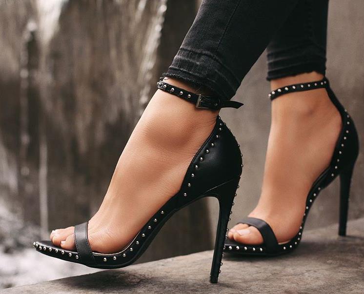 Europe and the United States word buckle stiletto shoes women's shoes rivet super high heel sandals - Premium Hakken from My Store - Just €81.79! Shop now at KIYOO Royal Brand