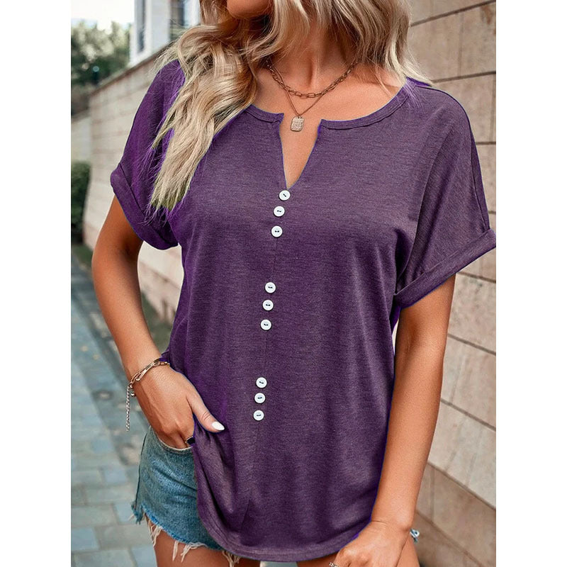 Tops met V-hals en korte mouwen - Premium topjes/shirt from My Store - Just €32.02! Shop now at KIYOO Royal Brand