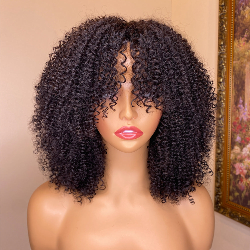 Kinky Curly Human Hair Wigs With Bangs - Premium Pruiken/Waves from My Store - Just €62.77! Shop now at KIYOO Royal Brand