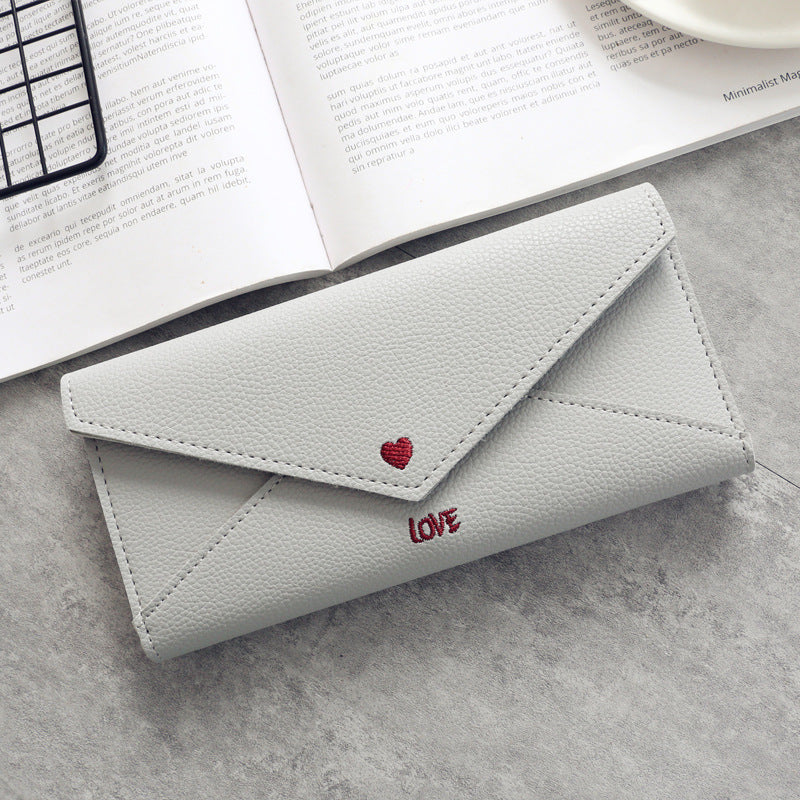 Women's Long Heart-shaped Letter Embroidery Line 2 Fold Multifunctional Simple Wallet Student Multifunctional Wallet - Premium Portemennees from My Store - Just €13.34! Shop now at KIYOO Royal Brand