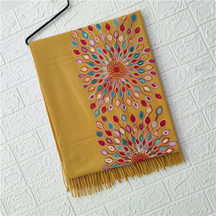 Women's Embroidered Cashmere SUNFLOWER Scarf