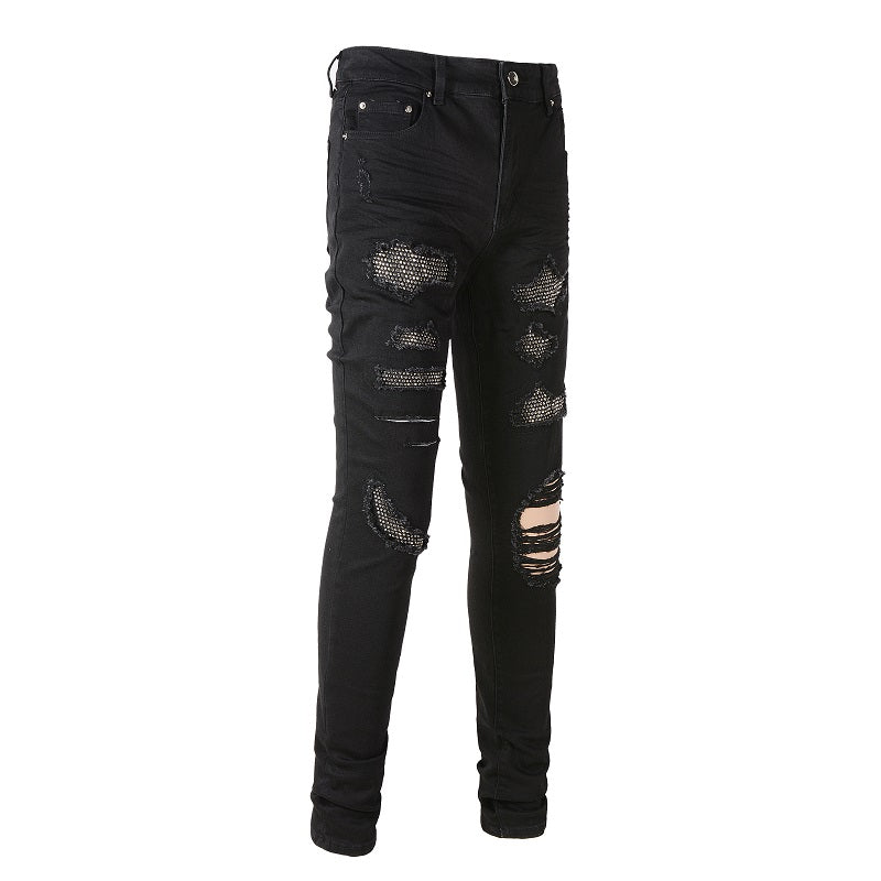 Diamond Embellished Stretch Black Slim Fitting Small Leg Jeans - Premium Jeans from My Store - Just €103.47! Shop now at KIYOO Royal Brand