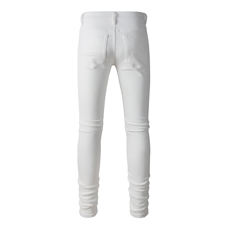 White Cashew Flower Patch Torn Jeans - Premium Jeans from My Store - Just €104.84! Shop now at KIYOO Royal Brand