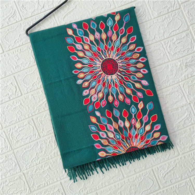 Women's Embroidered Cashmere SUNFLOWER Scarf