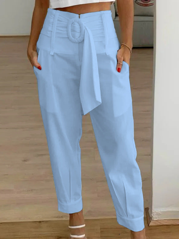 Women's Fashion Casual High Waist Straight Tapered Seventh Pants - Premium dames broeken from My Store - Just €41.84! Shop now at KIYOO Royal Brand