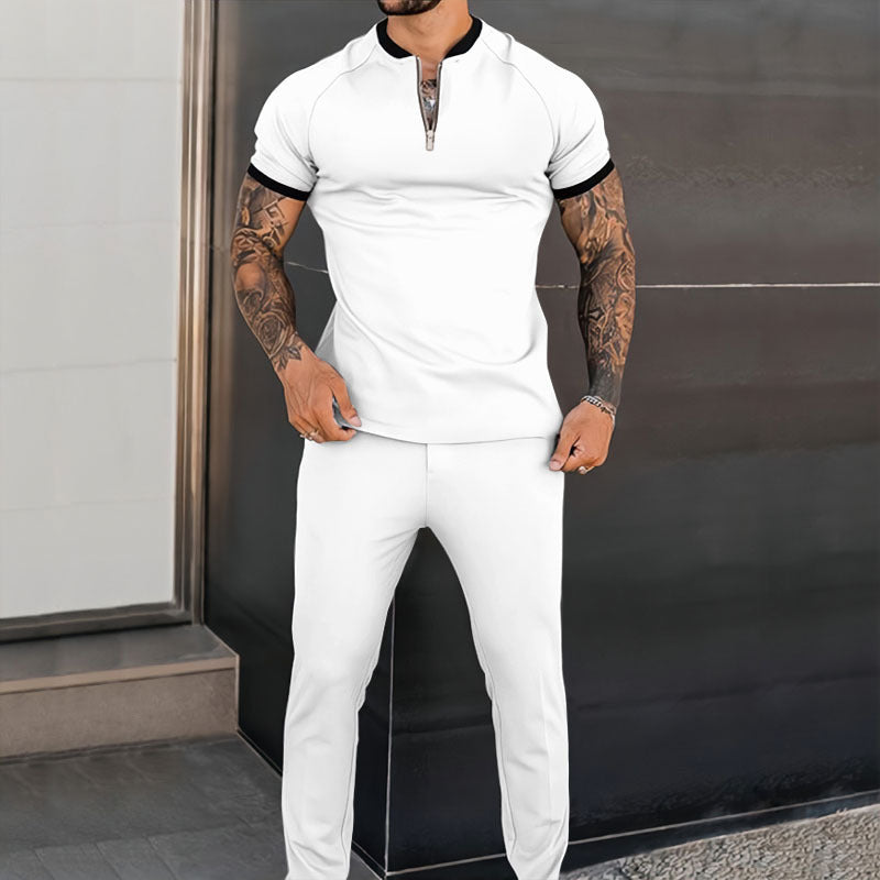 Casual slim-fit topbroek met korte mouwen - Premium korte broeken/shirts from My Store - Just €39.39! Shop now at KIYOO Royal Brand