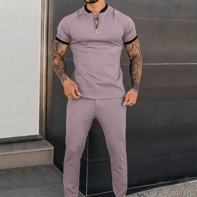 Casual slim-fit topbroek met korte mouwen - Premium korte broeken/shirts from My Store - Just €39.39! Shop now at KIYOO Royal Brand