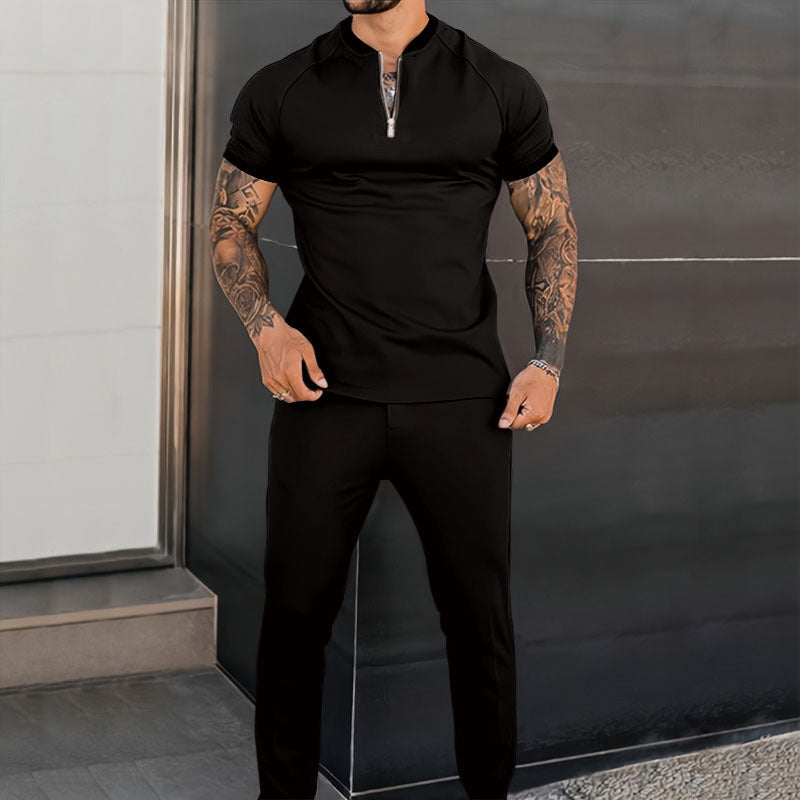 Casual slim-fit topbroek met korte mouwen - Premium korte broeken/shirts from My Store - Just €39.39! Shop now at KIYOO Royal Brand