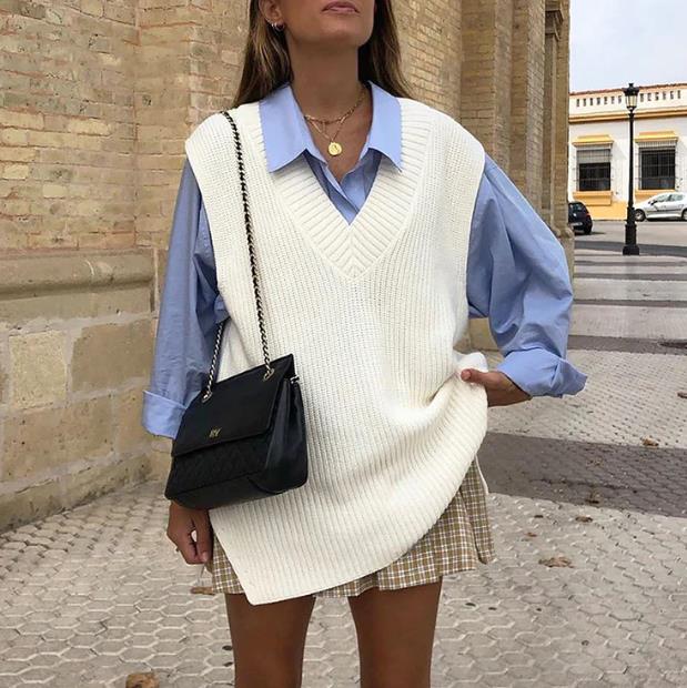 Women's Oversized V Neck Knit Sweater Vest Tunic Sleeveless Pullover Top - Premium Truien & Vesten from My Store - Just €32.45! Shop now at KIYOO Royal Brand