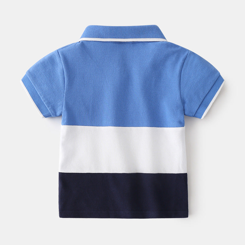 Boys Color Block Lapel Tops Korean Children's Clothing Boys Embroidered Shirts Baby Summer Trends - Premium T-shirt Jongens from My Store - Just €20.16! Shop now at KIYOO Royal Brand