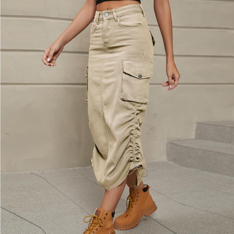 Women's Cargo Long Skirt Casual Streetwear Loose High Waist Front Split Maxi Skirt With Pocket Women's Cargo Long Skirts High Waisted Pencil Skirt Midi Length Jean Skirt With Cargo Pockets - Premium Rokken from My Store - Just €55.14! Shop now at KIYOO Royal Brand